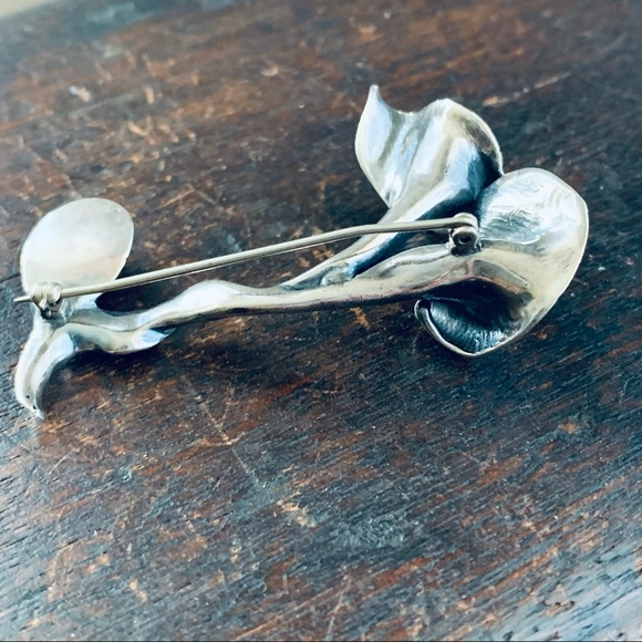 Vintage Sterling Silver Amethyst Calla Lily Floral Pin Brooch - Picture 5 of 13